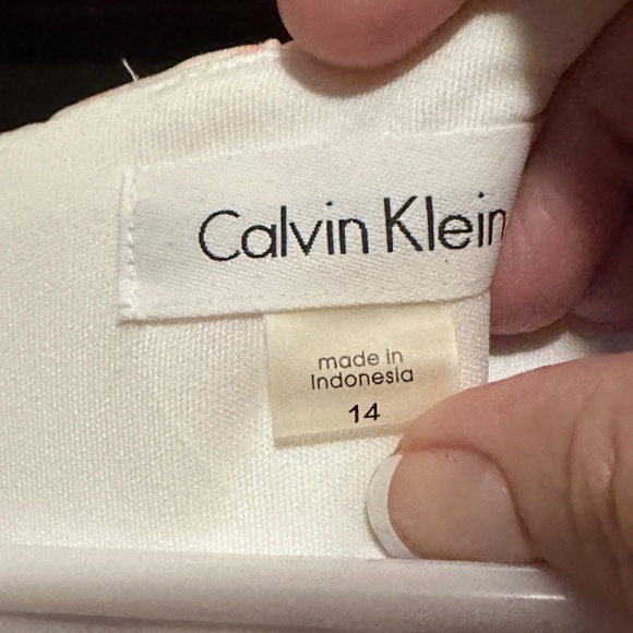 NWT CALVIN KLEIN Creamy White w Tropical Floral Print Knee Length W Dress Sz14 - Picture 4 of 7